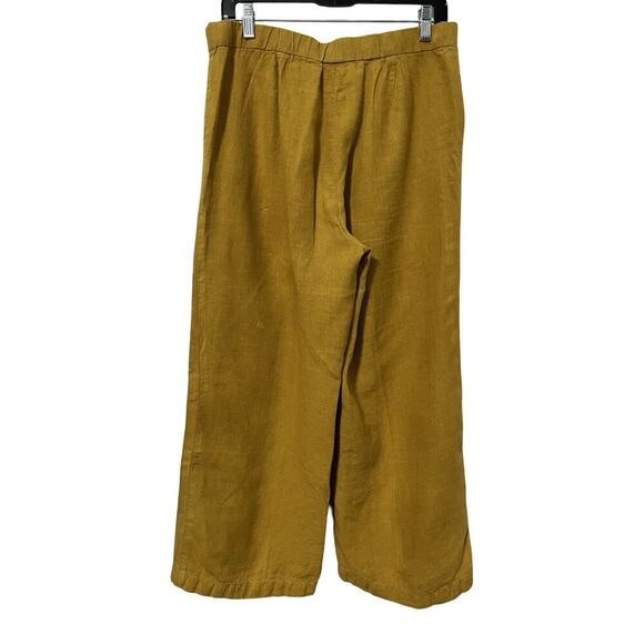 J Jill 100% Linen Wide Leg Pants Size S Mustard Yellow Lagenlook Boho Beach - Picture 2 of 8